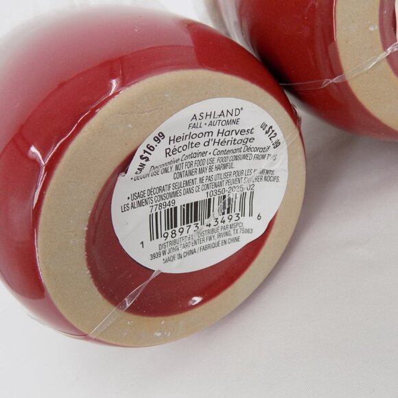 Set of 2 Ashland Heirloom Harvest Decorative Acorn Shaped Red Container 6" New - Picture 8 of 8